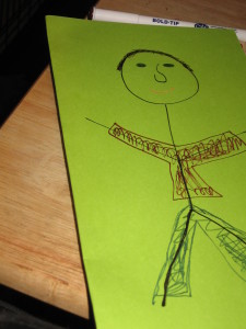 Draw a stick figure and give it clothes (so that it's not nekkid when the gum gets taken off!). Don't bother to draw a detailed person. Seriously, use a stick figure. 