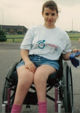 This was a few years later but it's the only digital picture I have of me at the wheelchair track races. I was practicing for those races when I first met Sasha back in the late 1980s. From what I can see, this picture was taken in 1992. 