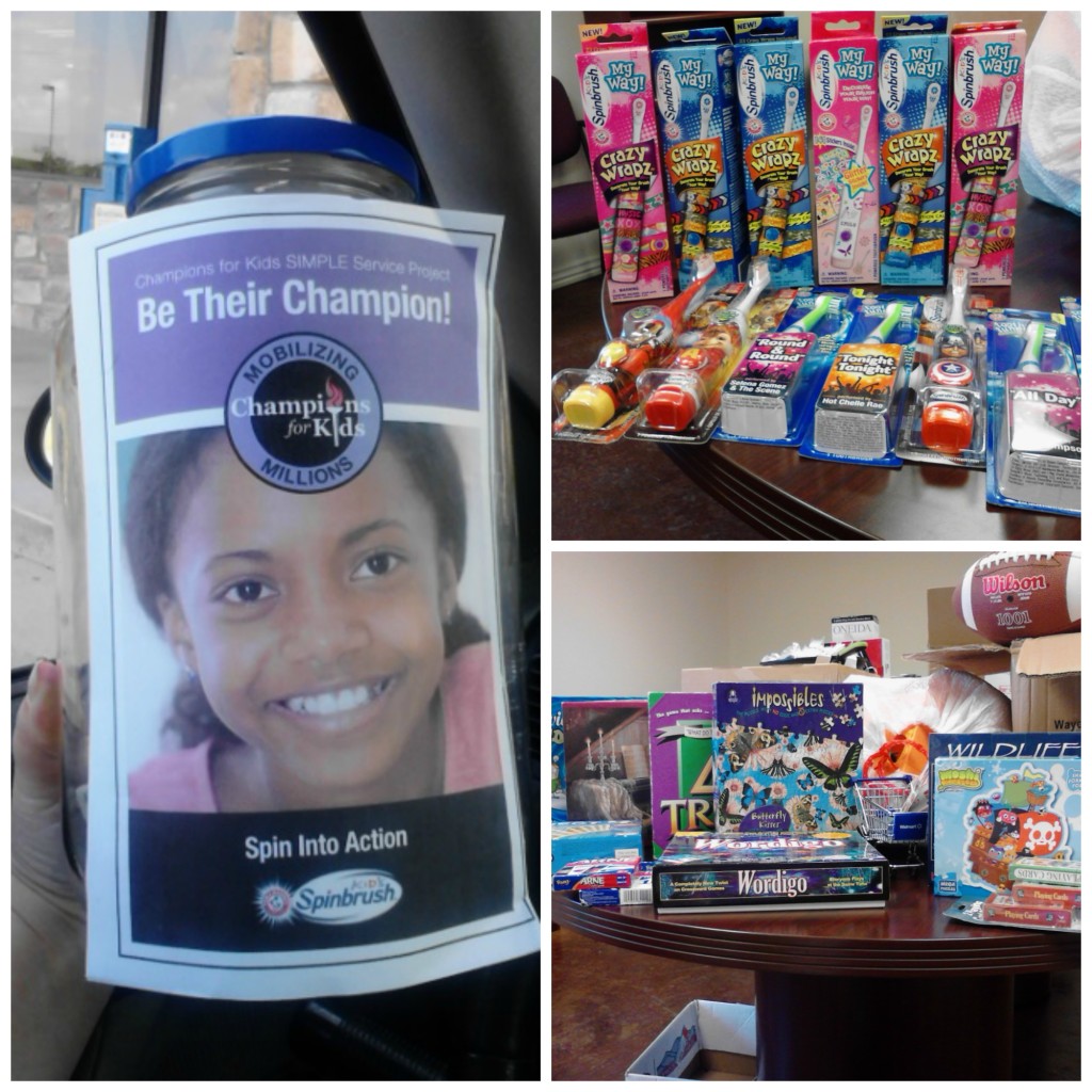 Donations included money, toothbrushes and toothpaste, and books, puzzles, toys and other items for kids. 