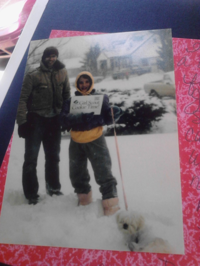 This picture of me, my dad and the family dog is from the 1980s when I was a Girl Scout Brownie. A blizzard wasn't going to stop me from selling those cookies! Thankfully we can get the same great flavor at Walmart now. 