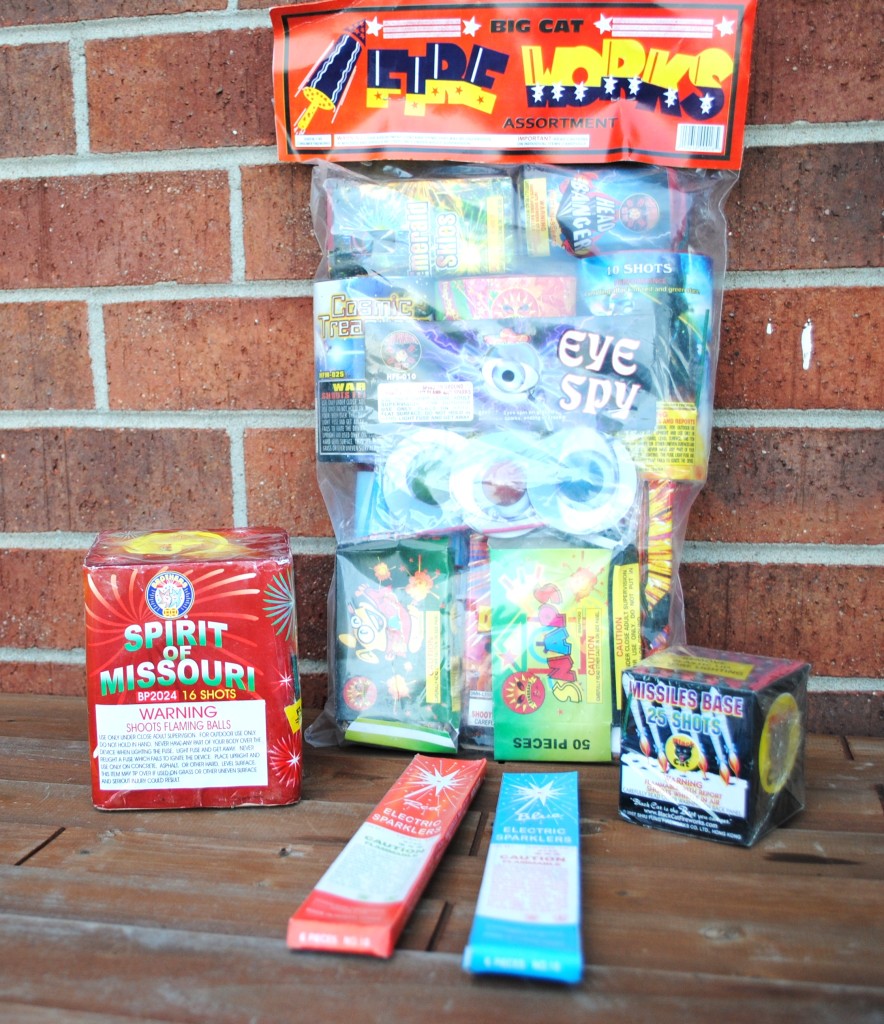One party pack (that actually had some great stuff in it for not much money), two kinds of sparklers (the red ones were duds), and those other two items that did something cool (don't know which did what). 