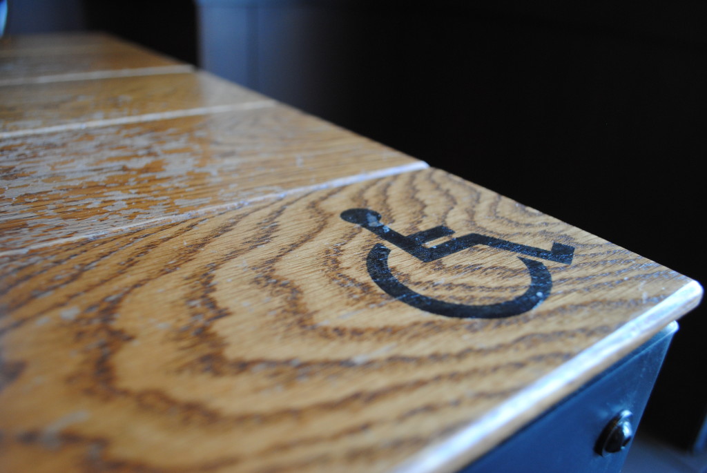 This is the ADA accessible table at a local Starbucks. I love how you can see the definition and wear in the wood. 