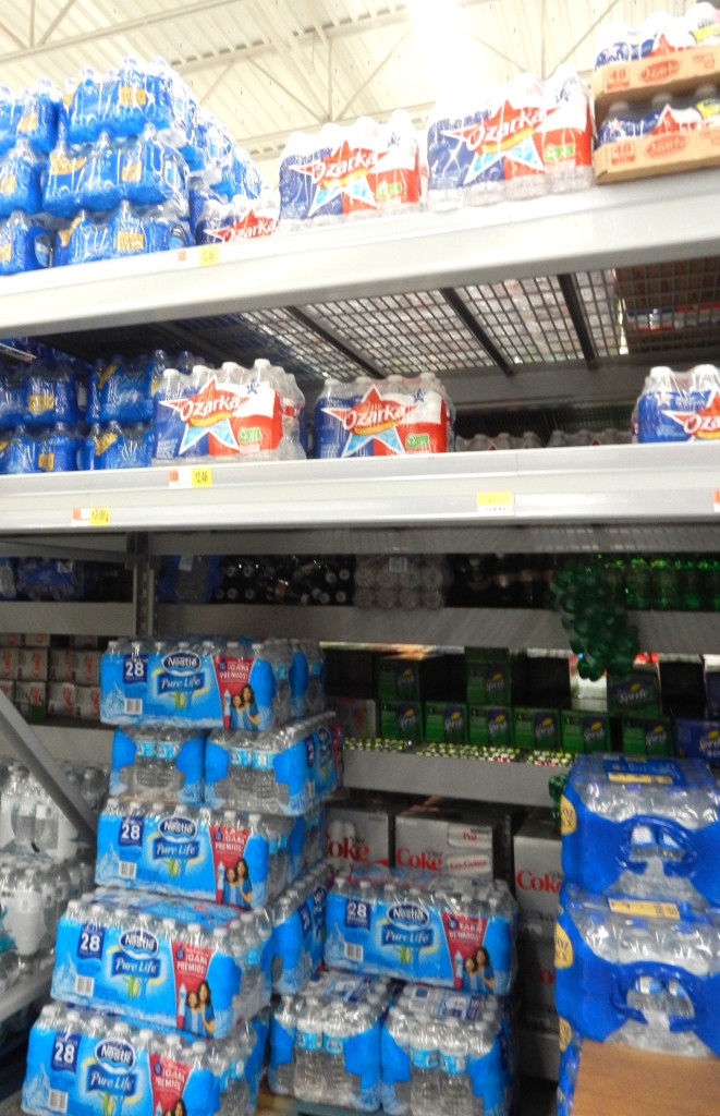 Here's just two of the bottle sizes of Ozarka and other Nestle waters that you can get at Walmart. Talk about easy to find... look for the sign that says "bottled water" hanging from the ceiling. 