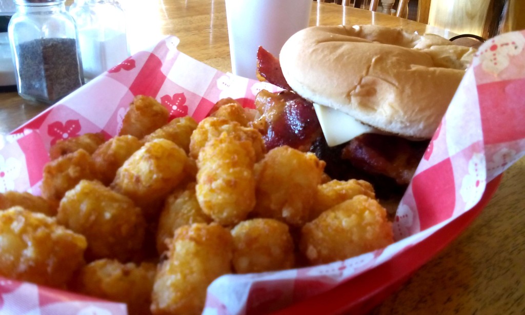 I usually get the BBQ burger and this time tried the tator tots. They were not greasy and really crisp. 
