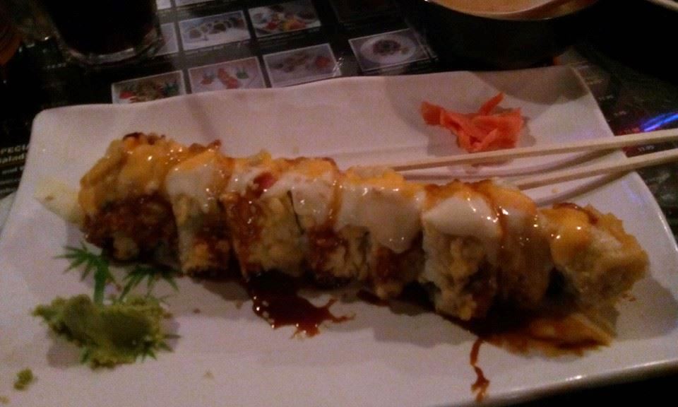 Not all sushi has fish. Some rolls are vegetarian and this one (the Tyson roll) at Sushi house has chicken. 