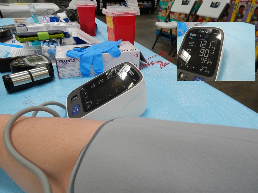 You also get your blood pressure taken. I like that they use a real cuff instead of the kind that you put on your wrist. I rarely trust the results of the cheaper BP monitors. 