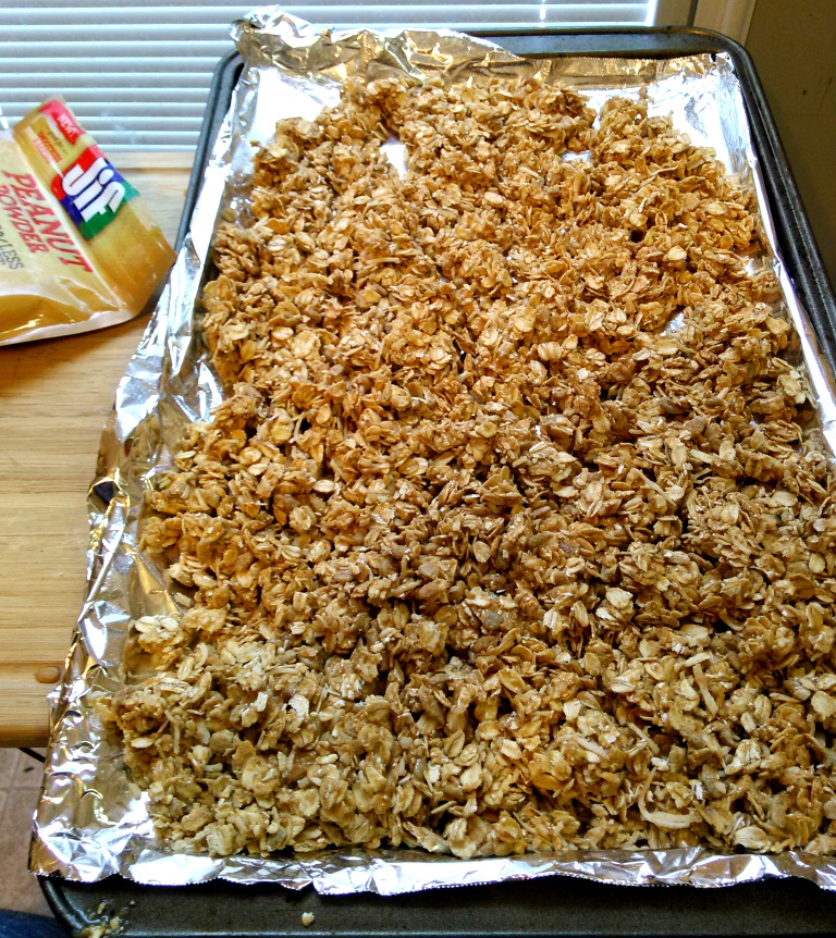 Spread the mixture evenly over a foil-lined baking sheet. 