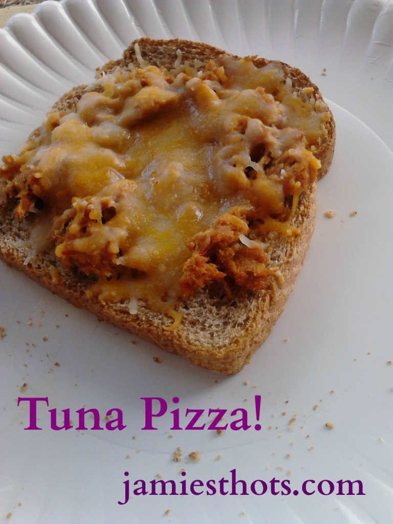This specific example is all I had left of tuna pizza I made with Sunkist's sweet and spicy flavor packs. 