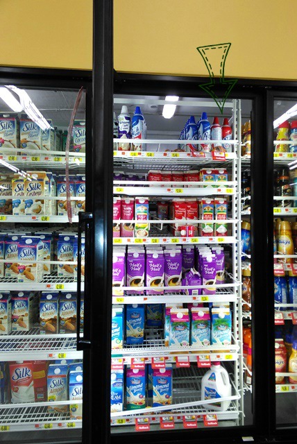 The Reddi-wip is also in the dairy section, but it's in the section with doors by the milk. 