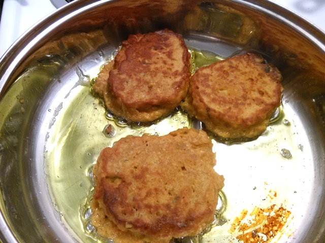 When the one side gets firm, carefully turn the patties so the other side can cook. 